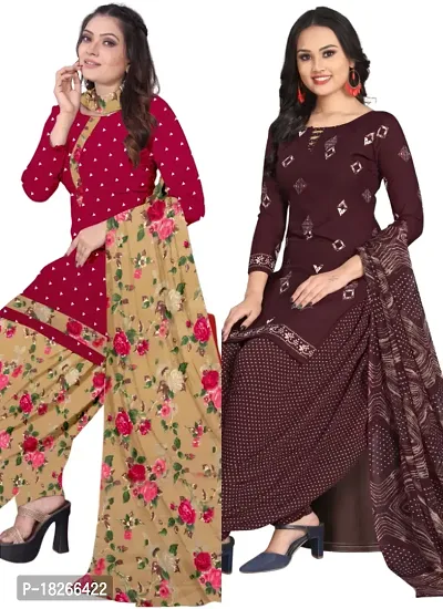 Red  Wine Crepe Printed Dress Material with Dupatta For Women (Combo pack of 2)