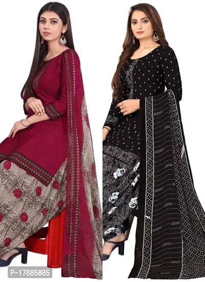 Maroon  Black Crepe Printed Dress Material with Dupatta For Women (Combo pack of 2)