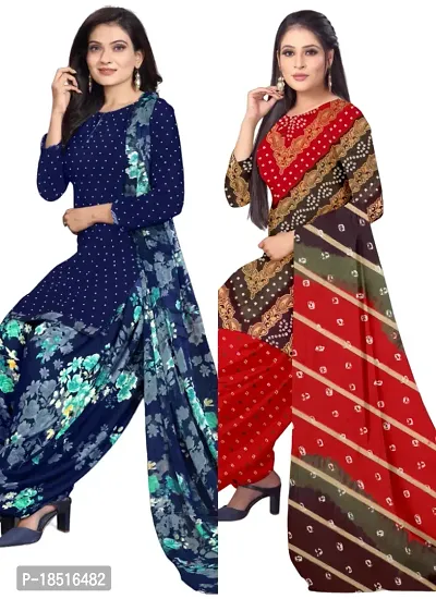 Navy Blue  Multicolor Crepe Printed Dress Material with Dupatta For Women (Combo pack of 2)