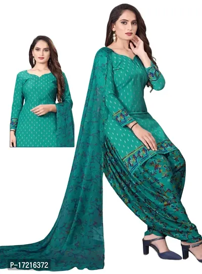 Elegant Turquoise Crepe Printed Dress Material with Dupatta For Women-thumb0