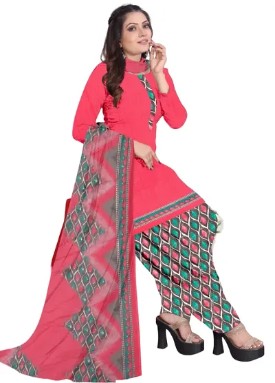 Trendy Cotton Blend Printed Dress Material With Dupatta Set