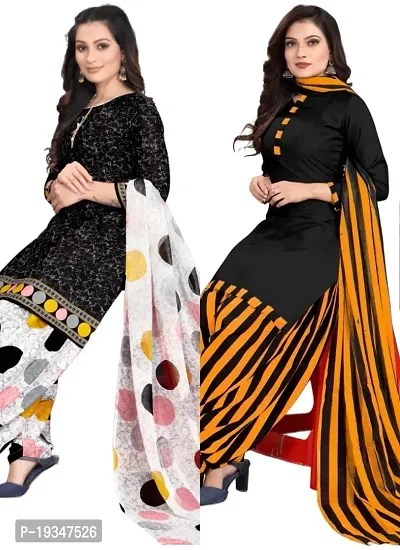 Black  Black Crepe Printed Dress Material with Dupatta For Women (Combo pack of 2)-thumb0