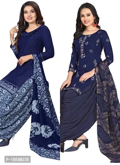 Navy Blue  Navy Blue Crepe Printed Dress Material with Dupatta For Women (Combo pack of 2)