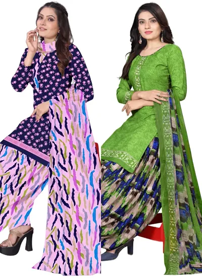 Stylish Crepe Printed Dress Material with Dupatta Combo pack of 2