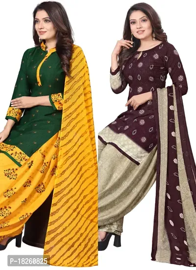 Green  Wine Crepe Printed Dress Material with Dupatta For Women (Combo pack of 2)