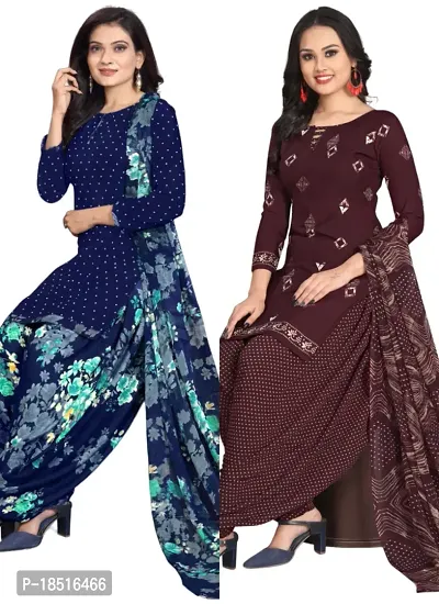 Navy Blue  Wine Crepe Printed Dress Material with Dupatta For Women (Combo pack of 2)