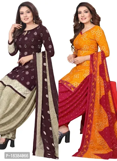 Wine  Orange Crepe Printed Dress Material with Dupatta For Women (Combo pack of 2)