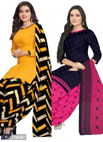 Elegant Multicoloured Cotton Printed Dress Material with Dupatta For Women (Combo Pack of 2)-thumb0