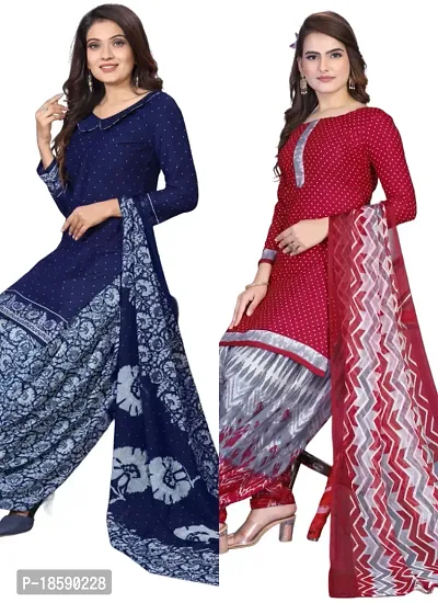 Navy Blue  Maroon Crepe Printed Dress Material with Dupatta For Women (Combo pack of 2)