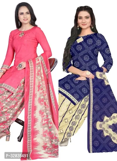 Elegant Multicoloured Cotton Printed Dress Material with Dupatta For Women (Combo Pack of 2)