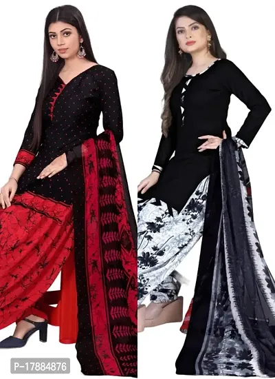 Black  Black Crepe Printed Dress Material with Dupatta For Women (Combo pack of 2)
