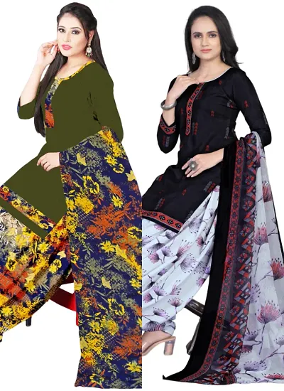 Stylish Cotton Blend Printed Unstitched Suits - Pack of 2