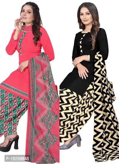 Pink  Black Crepe Printed Dress Material with Dupatta For Women (Combo pack of 2)-thumb0