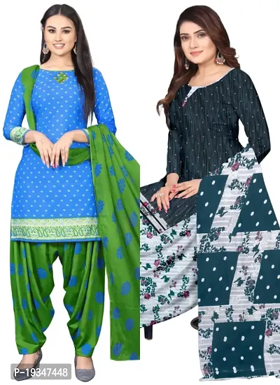 Blue  Multicolor Crepe Printed Dress Material with Dupatta For Women (Combo pack of 2)-thumb0