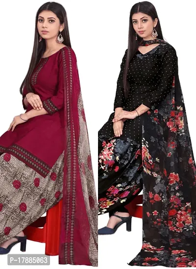 Maroon  Black Crepe Printed Dress Material with Dupatta For Women (Combo pack of 2)-thumb0