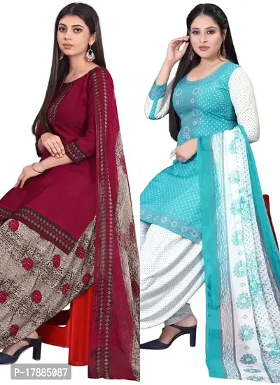 Maroon  Sea Green Crepe Printed Dress Material with Dupatta For Women (Combo pack of 2)