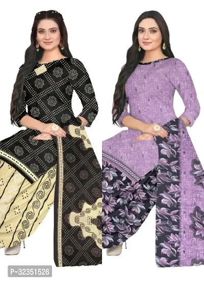 Elegant Cotton Printed Dress Material with Dupatta For Women Pack of 2