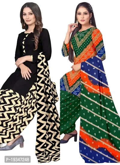 Black  Multicolor Crepe Printed Dress Material with Dupatta For Women (Combo pack of 2)