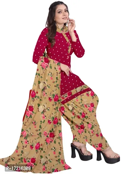 Elegant Red Crepe Printed Dress Material with Dupatta For Women