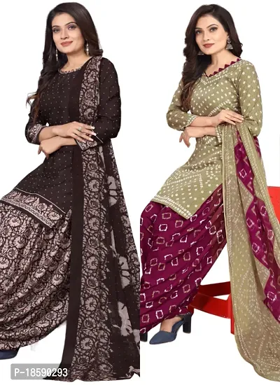 Brown  Multicolor Crepe Printed Dress Material with Dupatta For Women (Combo pack of 2)