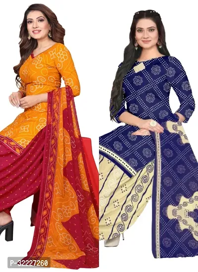 Elegant Multicoloured Cotton Printed Dress Material with Dupatta For Women (Combo Pack of 2)