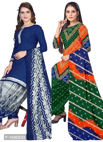 Navy Blue  Multicolor Crepe Printed Dress Material with Dupatta For Women (Combo pack of 2)