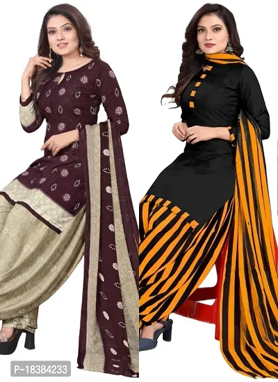 Wine  Black Crepe Printed Dress Material with Dupatta For Women (Combo pack of 2)