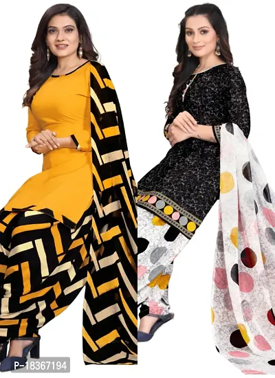 Yellow  Black Crepe Printed Dress Material with Dupatta For Women (Combo pack of 2)