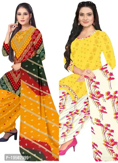 Multicolor  Yellow Crepe Printed Dress Material with Dupatta For Women (Combo pack of 2)-thumb0