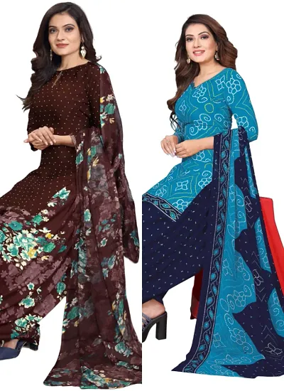 Stylish Cotton Blend Printed Unstitched Suits - Pack of 2