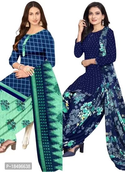 Blue  Navy Blue Crepe Printed Dress Material with Dupatta For Women (Combo pack of 2)