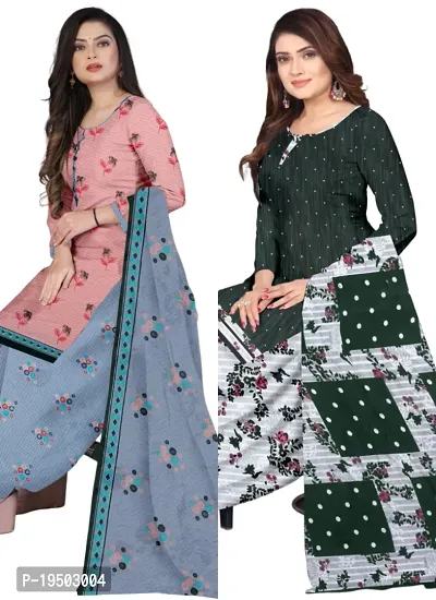 Pink  Green Crepe Printed Dress Material with Dupatta For Women (Combo pack of 2)