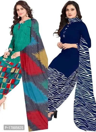 Turquoise  Navy Blue Crepe Printed Dress Material with Dupatta For Women (Combo pack of 2)