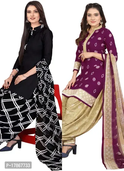 Black  Purple Crepe Printed Dress Material with Dupatta For Women (Combo pack of 2)