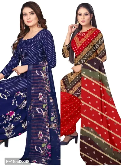 Navy Blue  Multicolor Crepe Printed Dress Material with Dupatta For Women (Combo pack of 2)