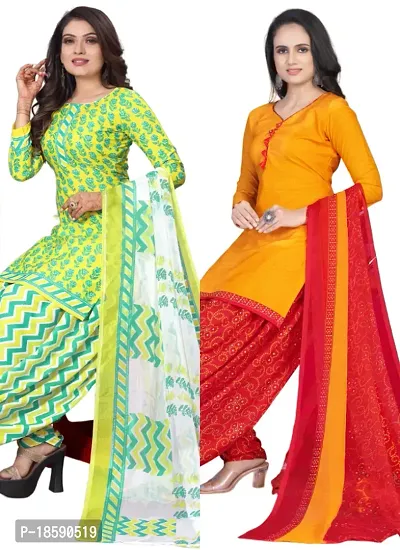 Yellow  Yellow Crepe Printed Dress Material with Dupatta For Women (Combo pack of 2)