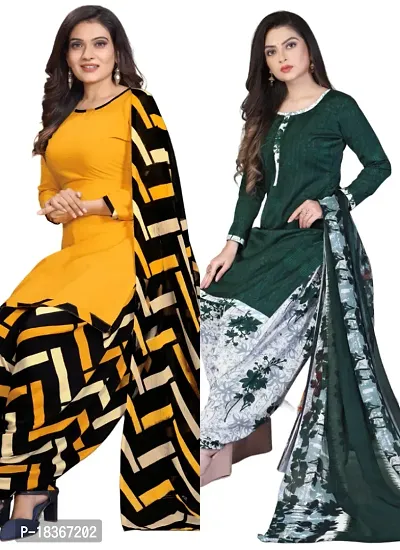 Yellow  Green Crepe Printed Dress Material with Dupatta For Women (Combo pack of 2)