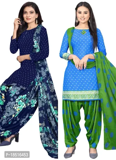 Navy Blue  Blue Crepe Printed Dress Material with Dupatta For Women (Combo pack of 2)