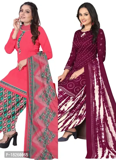 Pink  Maroon Crepe Printed Dress Material with Dupatta For Women (Combo pack of 2)