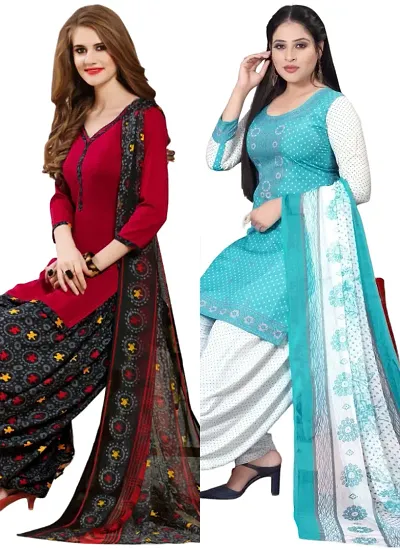 Stylish Crepe Digital Printed Unstitched Suits - Pack Of 2