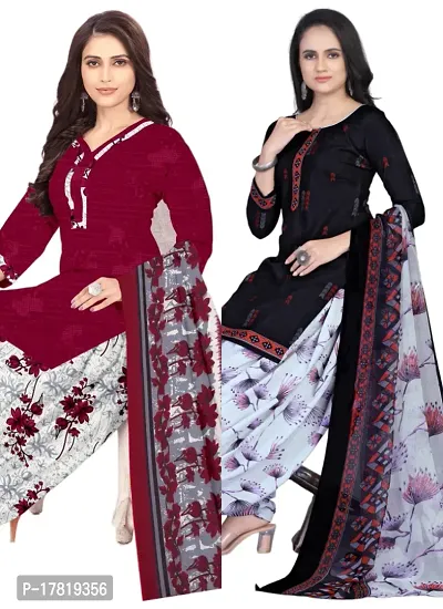 Elegant Multicoloured Crepe Digital Printed Dress Material with Dupatta For Women