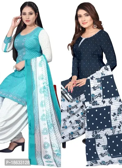 Sea Green  Multicolor Crepe Printed Dress Material with Dupatta For Women (Combo pack of 2)