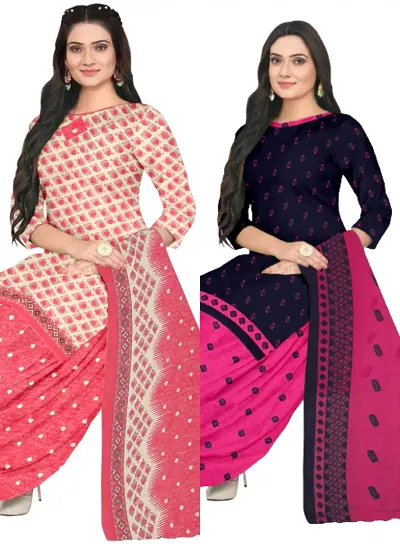 Stylish Cotton Printed Unstitched Suits - Pack of 2