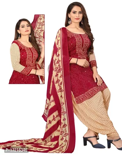Elegant Red Crepe Printed Dress Material with Dupatta For Women