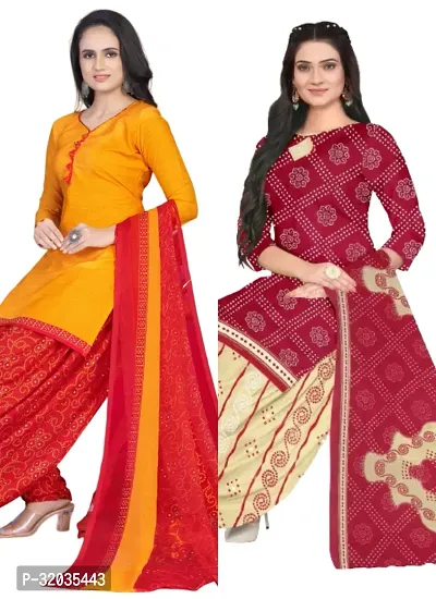 Elegant Multicoloured Cotton Printed Dress Material with Dupatta For Women (Combo Pack of 2)