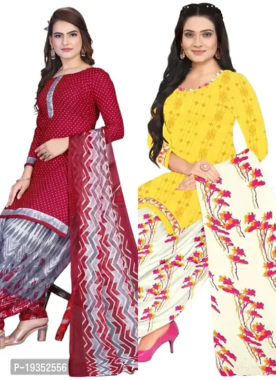 Buy Red Multicolor Crepe Printed Dress Material with Dupatta For Women ( Combo pack of 2) Online In India At Discounted Prices