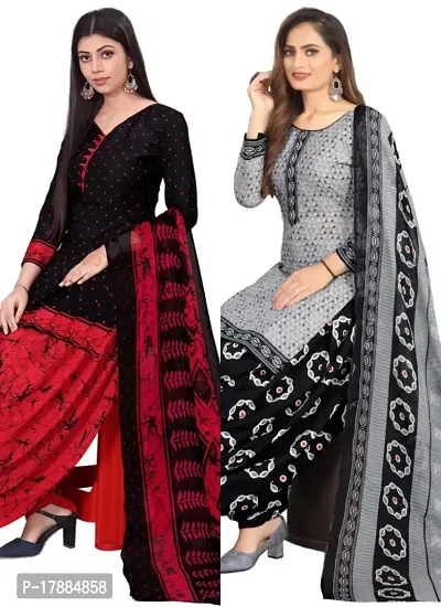 Black  Grey Crepe Printed Dress Material with Dupatta For Women (Combo pack of 2)