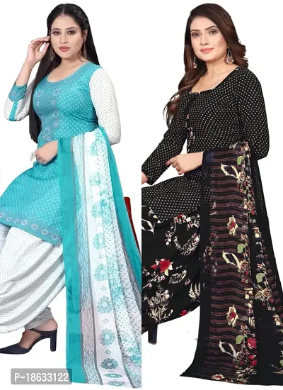 Sea Green  Black Crepe Printed Dress Material with Dupatta For Women (Combo pack of 2)