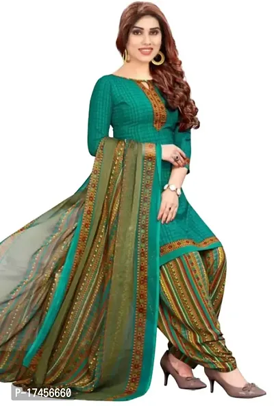 Elegant Turquoise Rayon Ethnic Print Dress Material with Dupatta For Women-thumb0