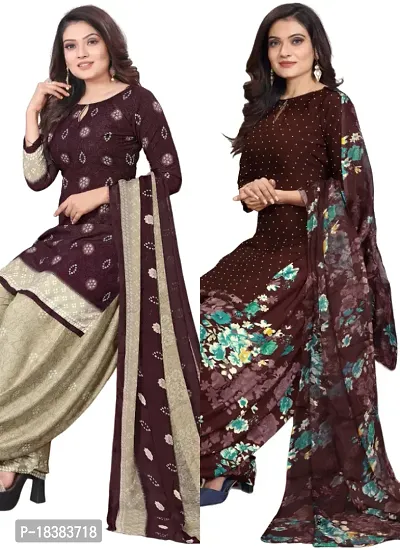 Wine  Brown Crepe Printed Dress Material with Dupatta For Women (Combo pack of 2)